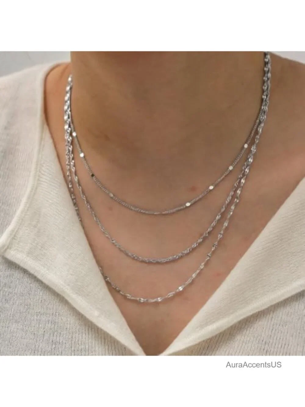 3-Layer Titanium Steel Layered Necklace Set for Women 14K Gold Plated